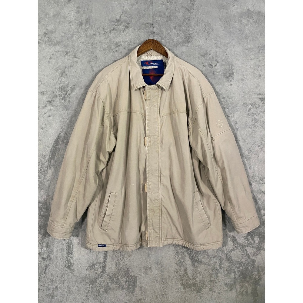 O'Neill Jacket XL Tan Sherpa Lined Canvas Chore Coat Workwear Full Zip Gorpcore